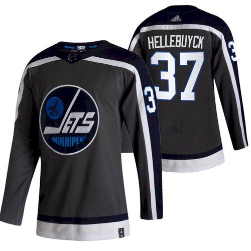 Men Winnipeg Jets #37 Hellebuyck Black NHL 2021 Reverse Retro jersey->customized nhl jersey->Custom Jersey